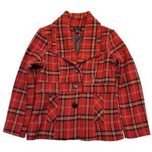 Robert Louis Brick Red Plaid Preppy Dark Academia Pea Coat Jacket Size M/L